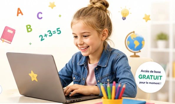 Écolière utilisant un ordinateur pour apprendre