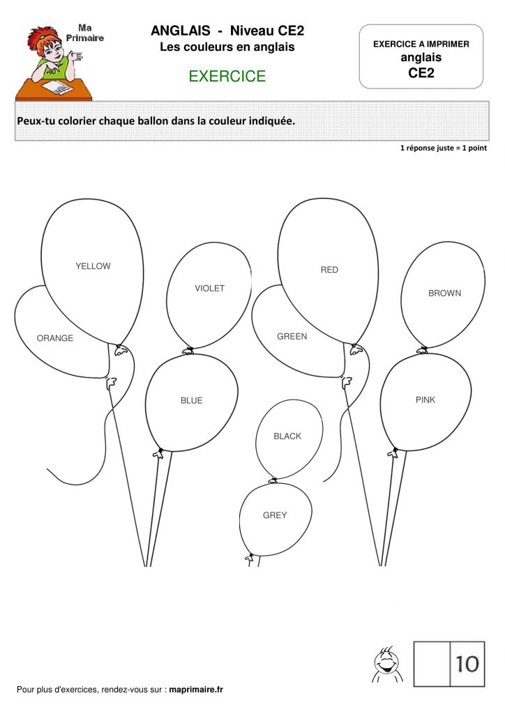 Ce2 Exercice A Imprimer Les Couleurs En Anglais Classe De Primaire
