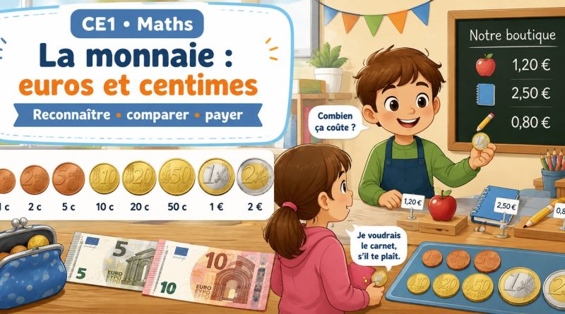 CE1 Maths : reconnaître et utiliser les euros et les centimes dans une petite boutique.