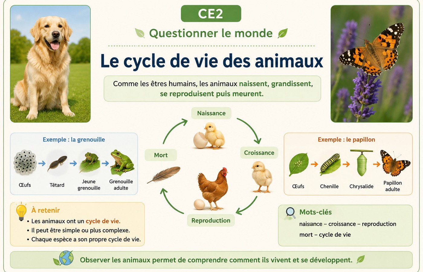 Comparer les étapes de développement de plusieurs animaux.