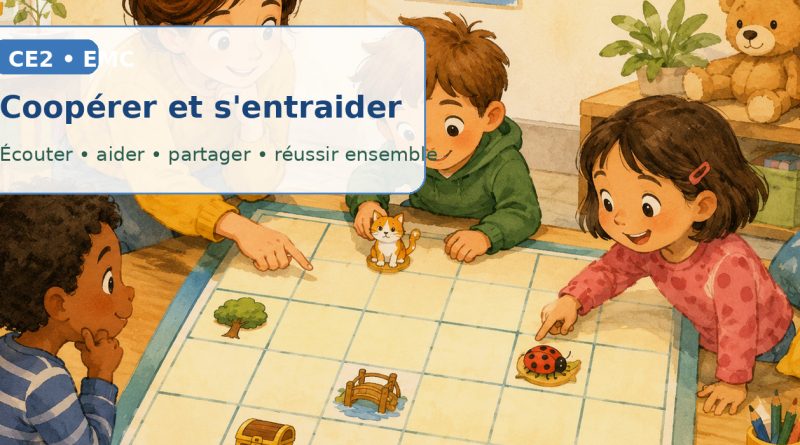 Des élèves de CE2 coopèrent autour d’un jeu de classe et cherchent ensemble une solution.