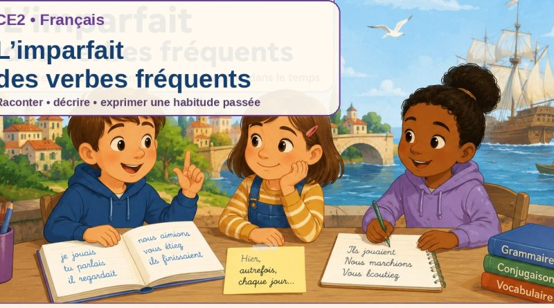 Des élèves de CE2 travaillent sur l’imparfait des verbes fréquents, avec des repères sur le passé.