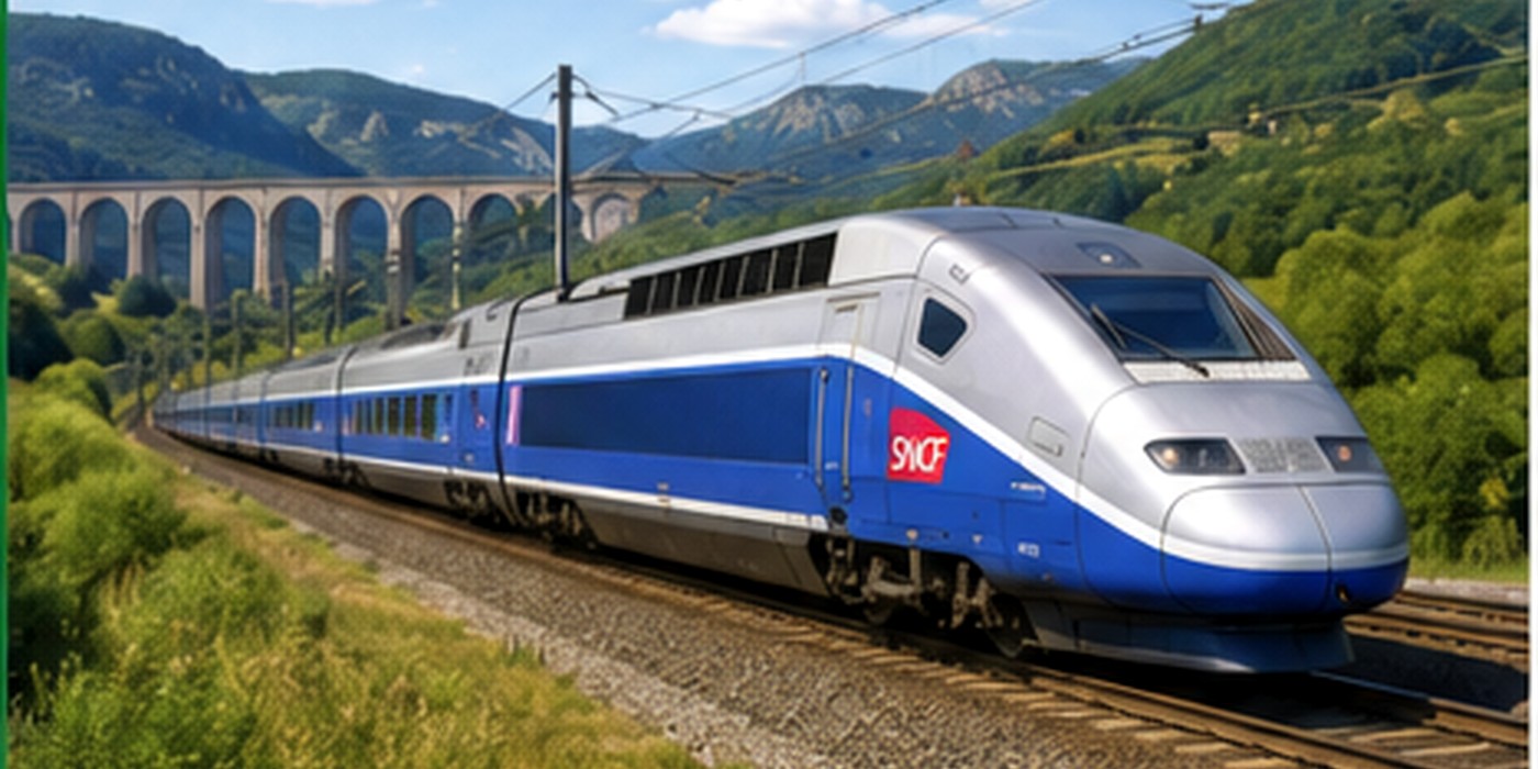 Illustration CM2 géographie : un train à grande vitesse circule sur le réseau ferroviaire français.