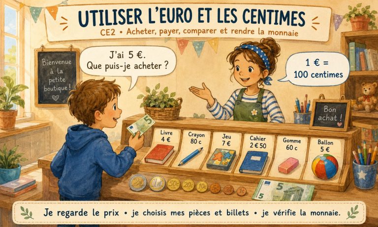 Illustration pédagogique sur l'euro et les centimes