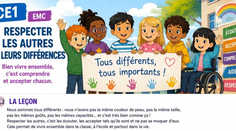 Illustration BD CE1 montrant des enfants différents qui apprennent à se respecter et à vivre ensemble.