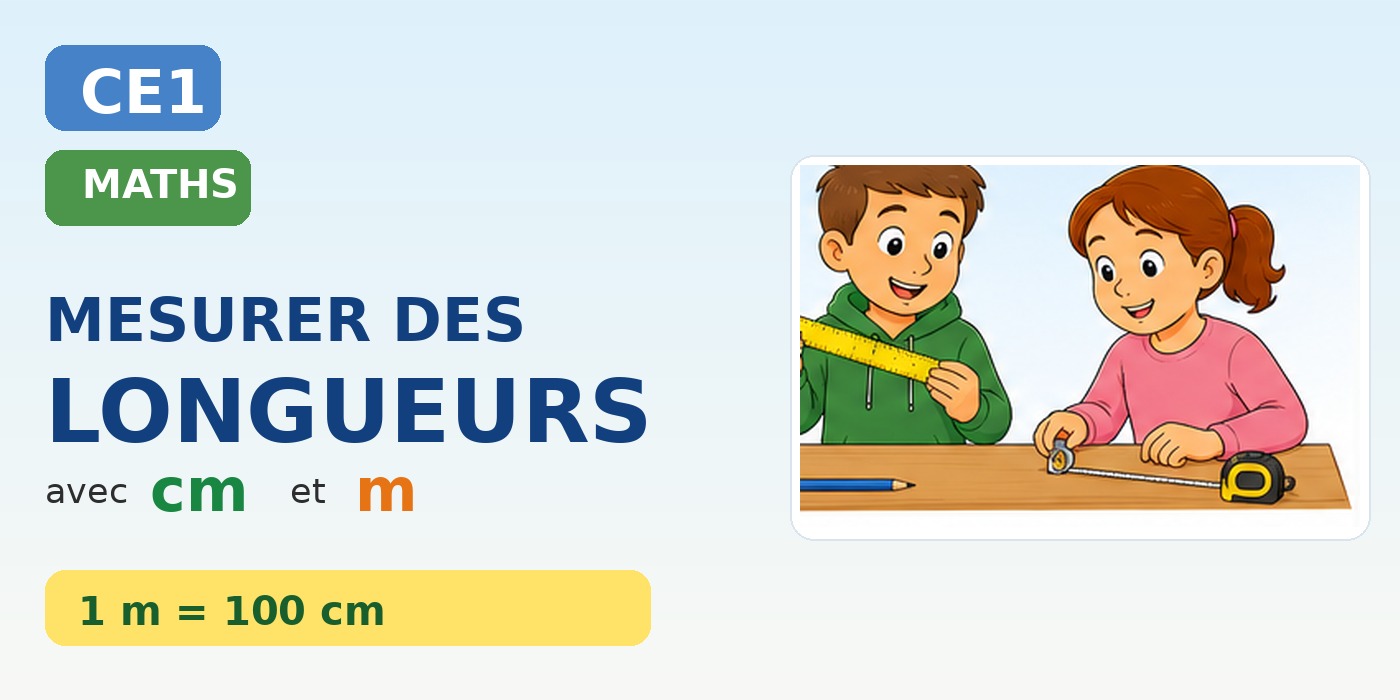 Deux élèves de CE1 mesurent des longueurs avec une règle et un mètre ruban.
