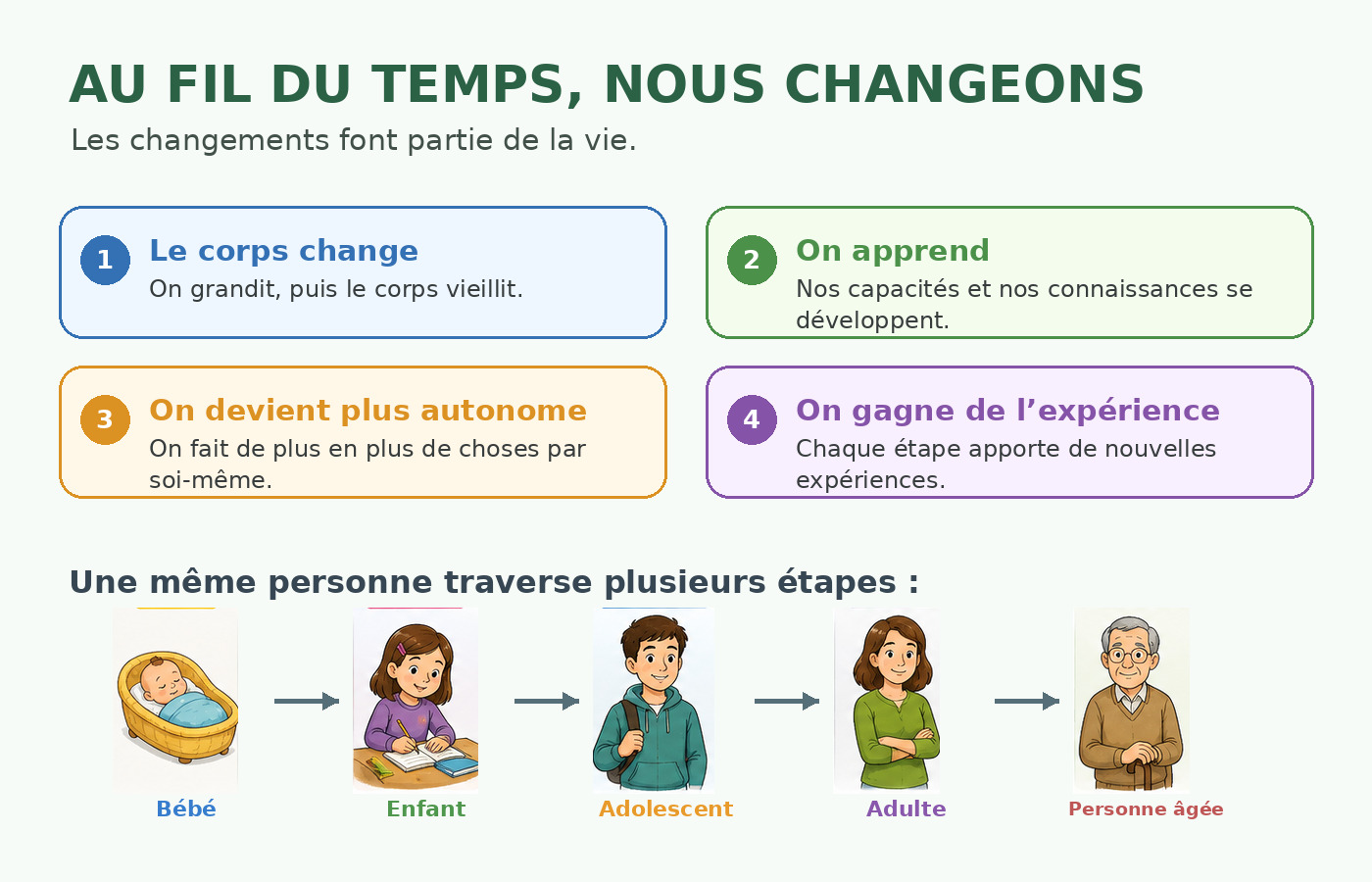 Le corps, les capacités, l’autonomie et l’expérience évoluent au cours de la vie.