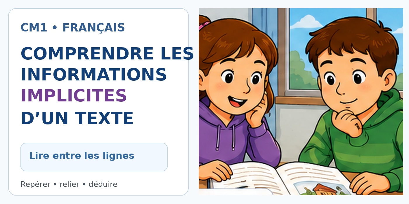 Deux élèves de CM1 lisent un texte et cherchent les indices permettant de comprendre ce qui n’est pas écrit directement.