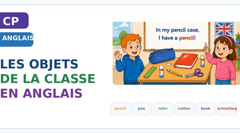 Des élèves de CP découvrent le vocabulaire anglais des objets de la classe.