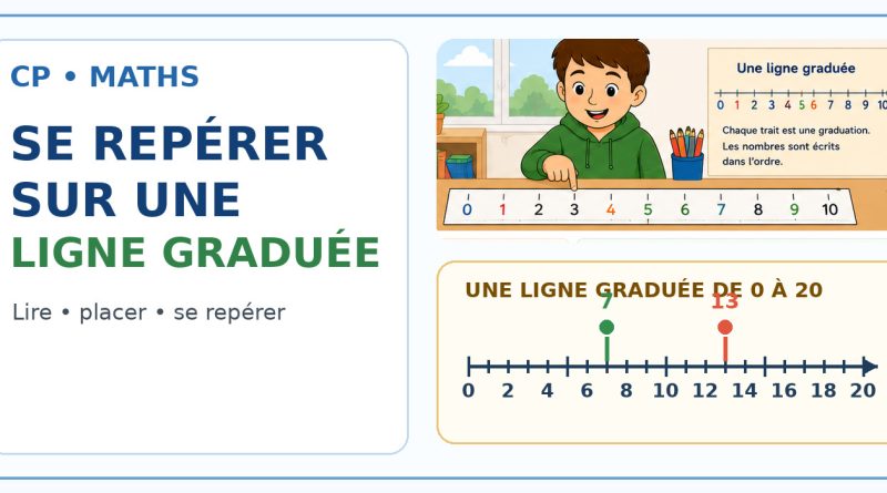 Des élèves de CP se repèrent sur une ligne graduée de 0 à 20.