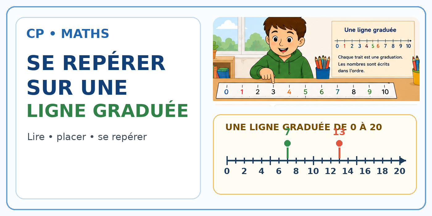 Des élèves de CP se repèrent sur une ligne graduée.