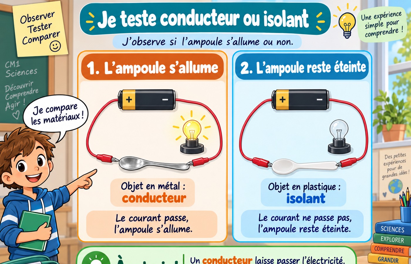 CM1 Sciences - Test conducteur ou isolant