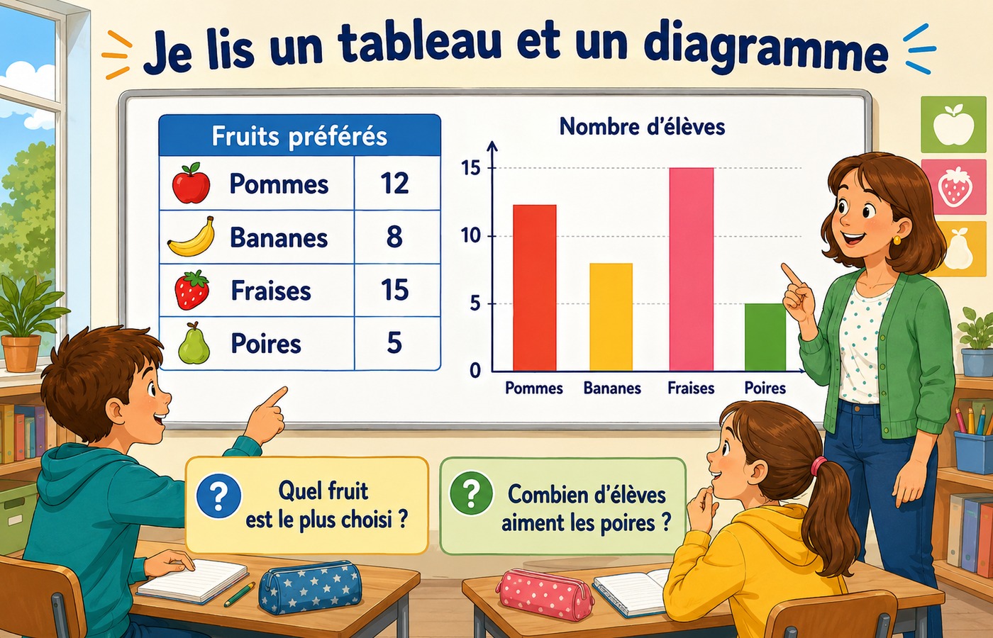 CM2 Maths - Lire un tableau et un diagramme