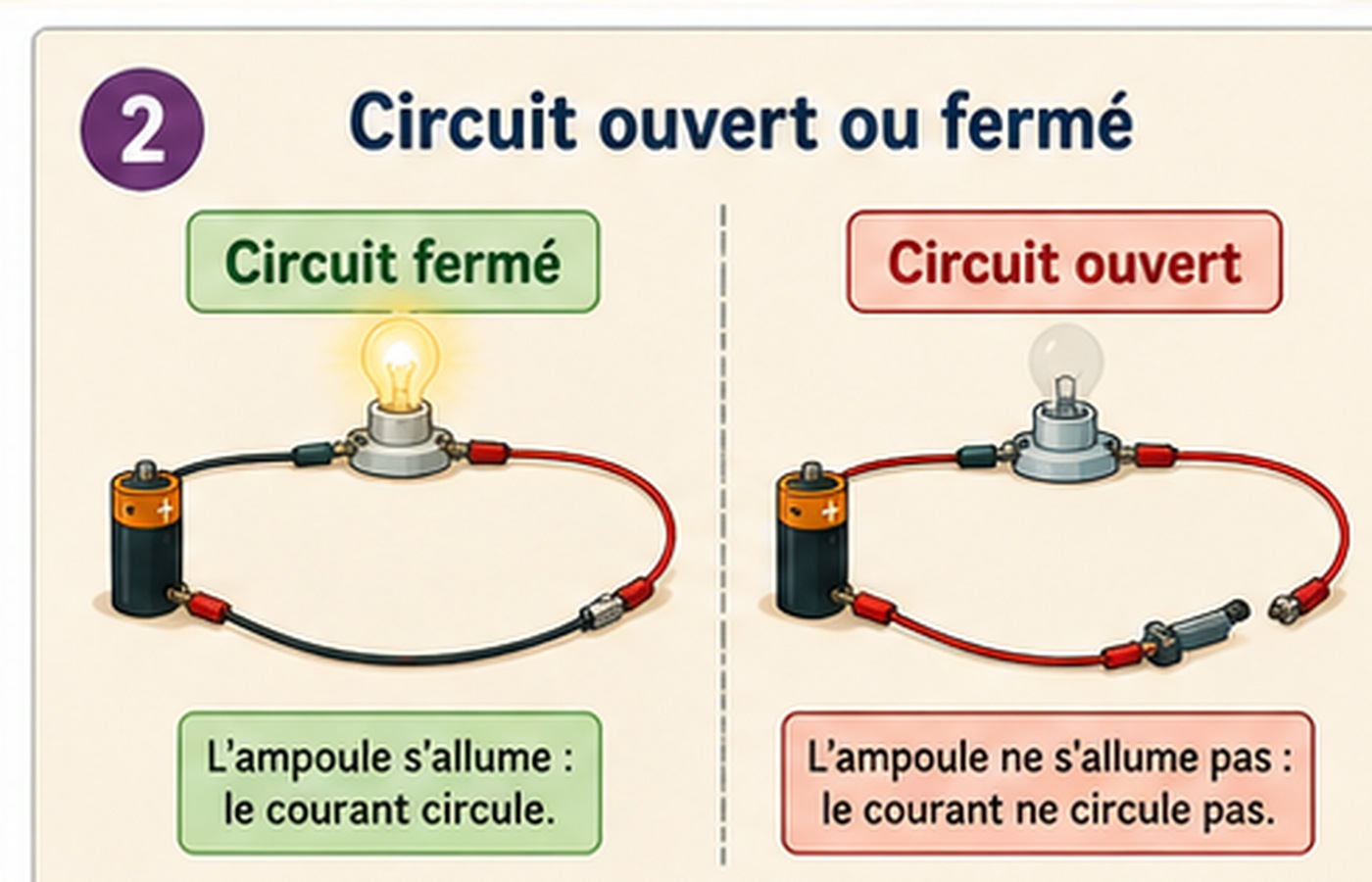 CE2 Sciences - Circuit électrique simple - Ouvert ou fermé