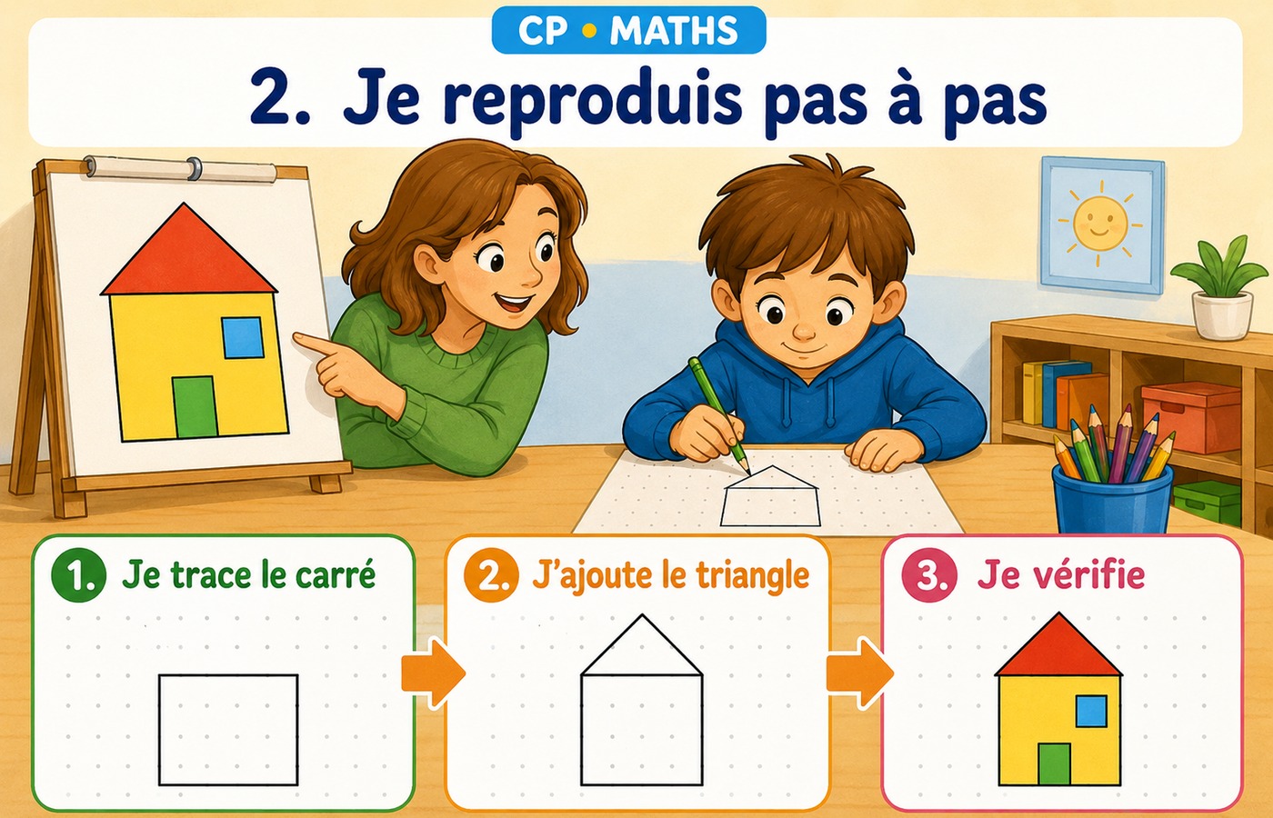 CP Maths - Construire et reproduire une figure simple - Reproduire pas à pas