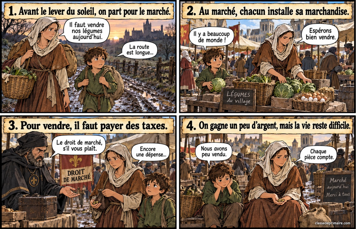CM1 Histoire - Marché médiéval - Planche 1