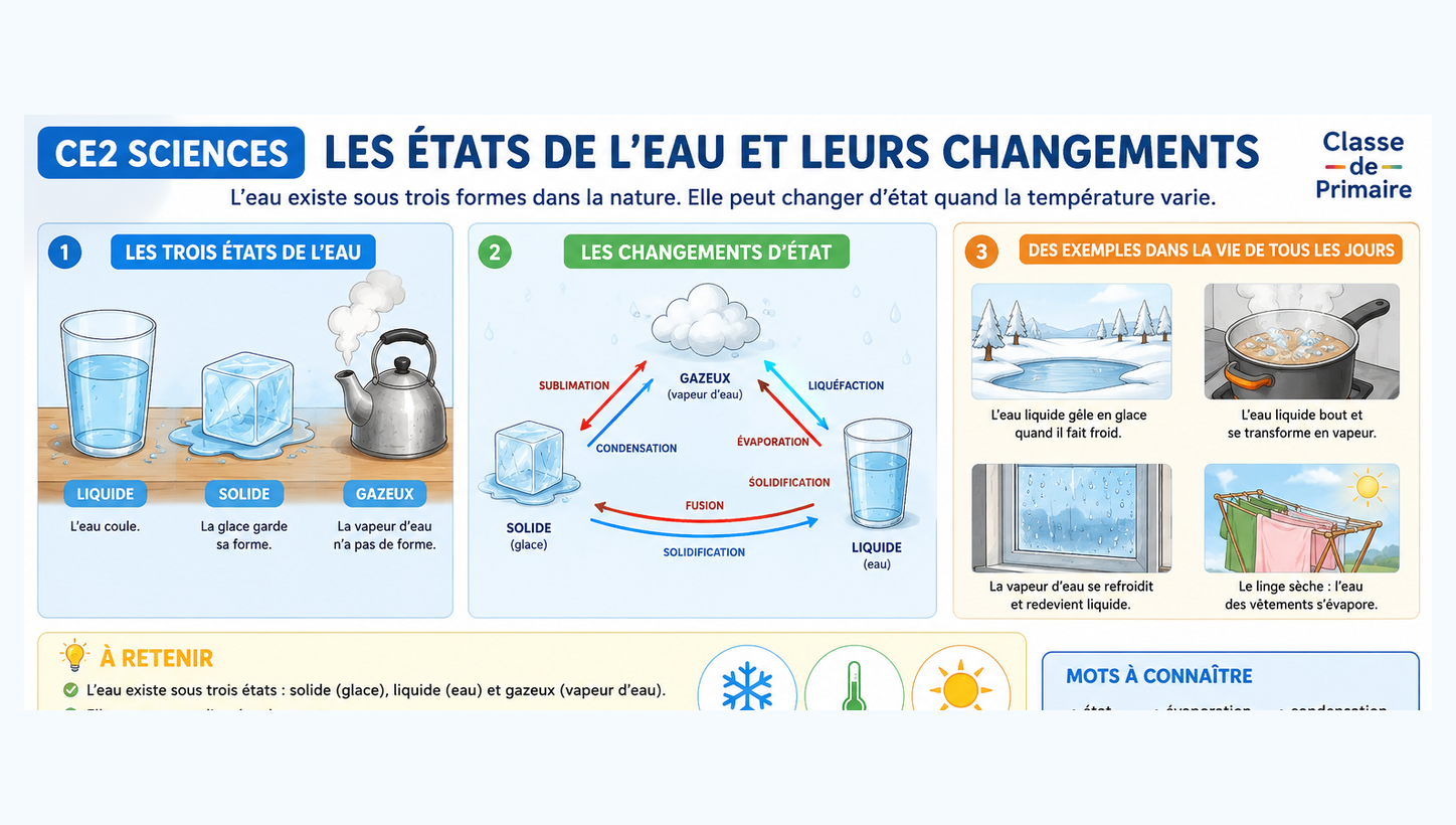 CE2 sciences : les états de l’eau et leurs changements