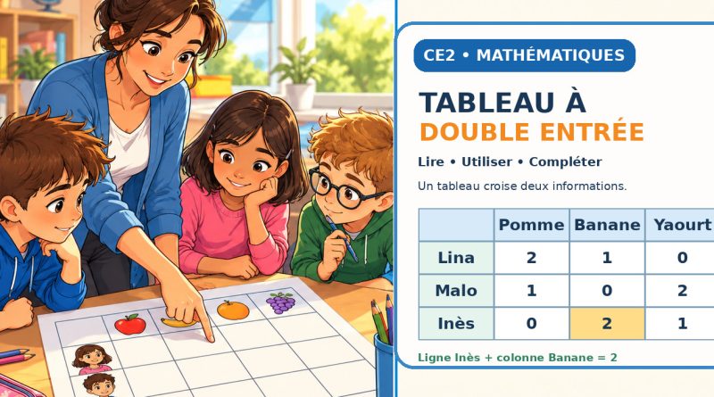 CE2 : comprendre le tableau à double entrée avec les élèves en classe