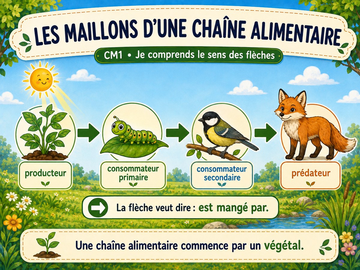 Les maillons d’une chaîne alimentaire et le sens des flèches