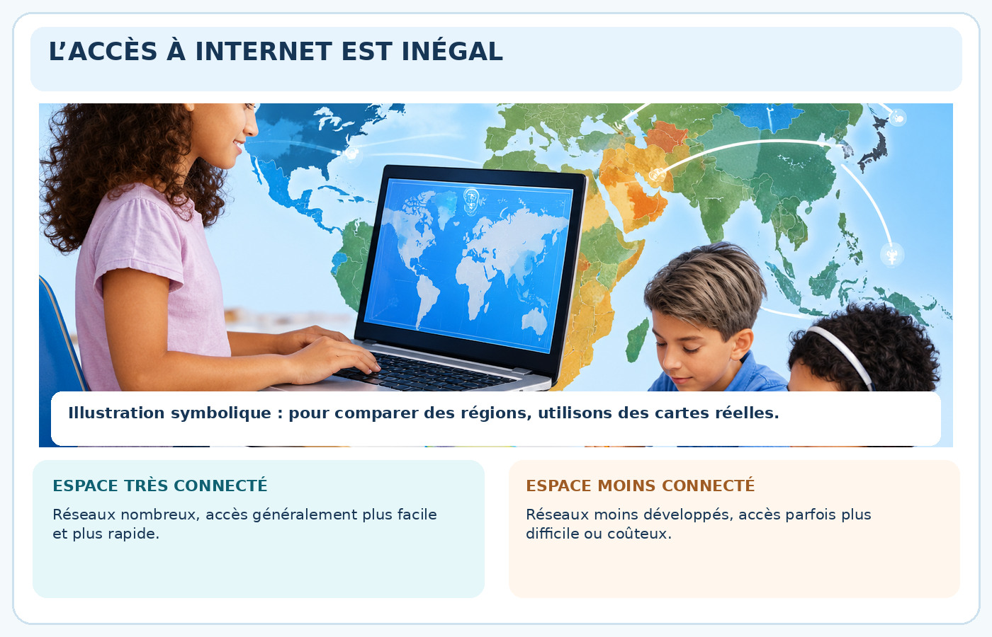 Illustration symbolique des différences d’accès à Internet selon les territoires, sans données chiffrées