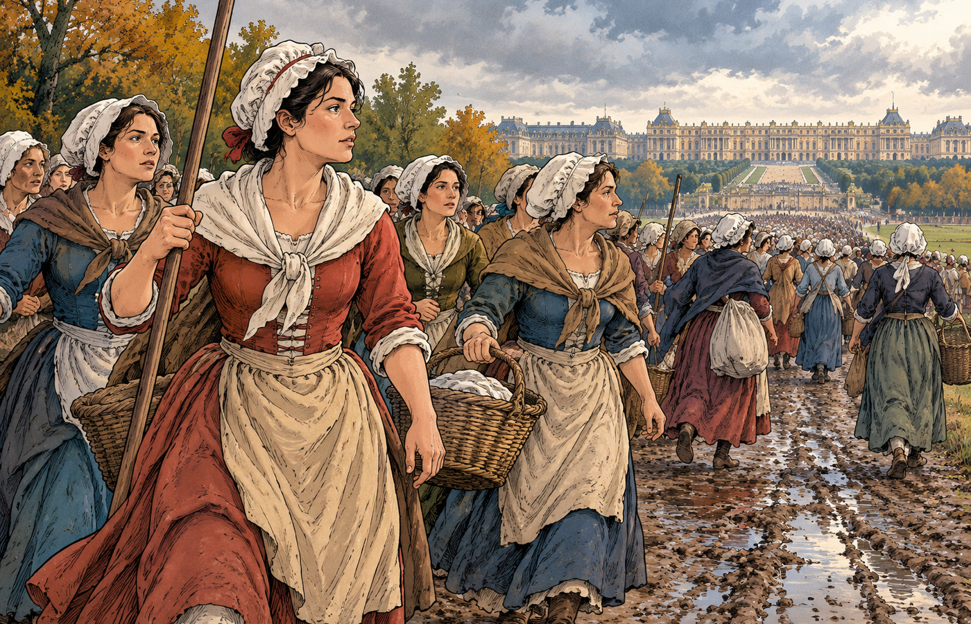 Reconstitution de la marche des femmes vers Versailles les 5 et 6 octobre 1789