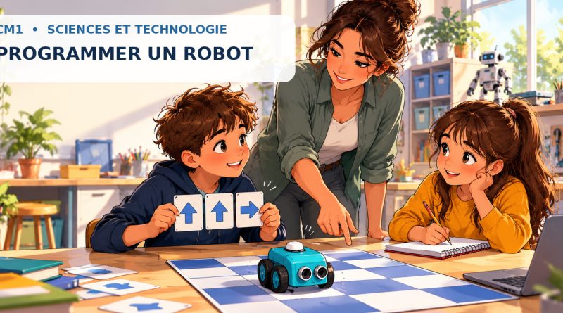 CM1 : des élèves programment un petit robot à roues en classe