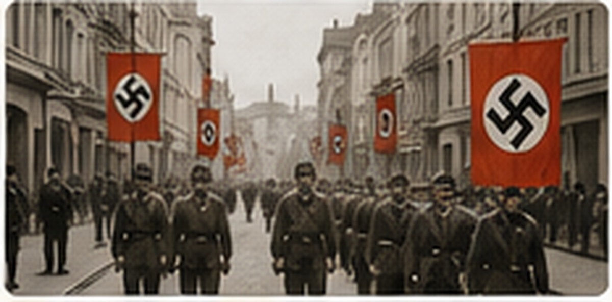 Illustration pédagogique d’une rue française sous l’Occupation allemande