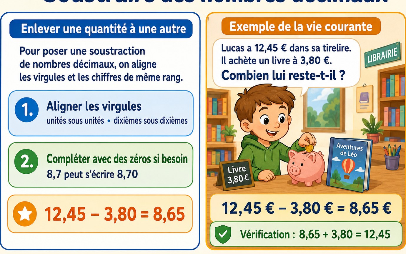 CM2 maths : soustraire des nombres décimaux