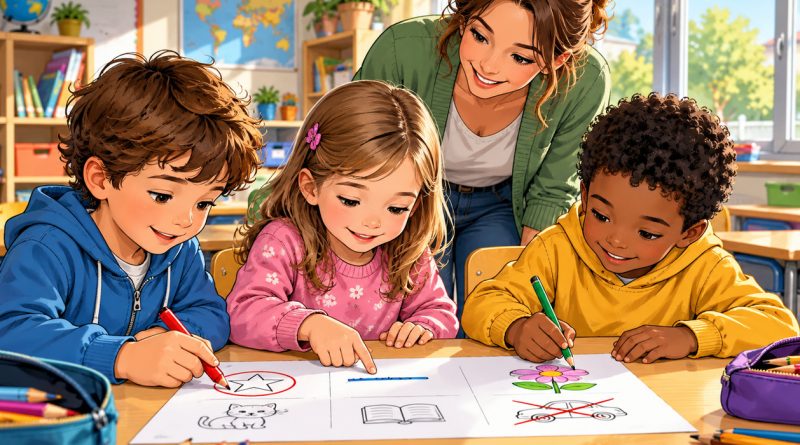 Des élèves de CP lisent une consigne et réalisent des actions avec des crayons